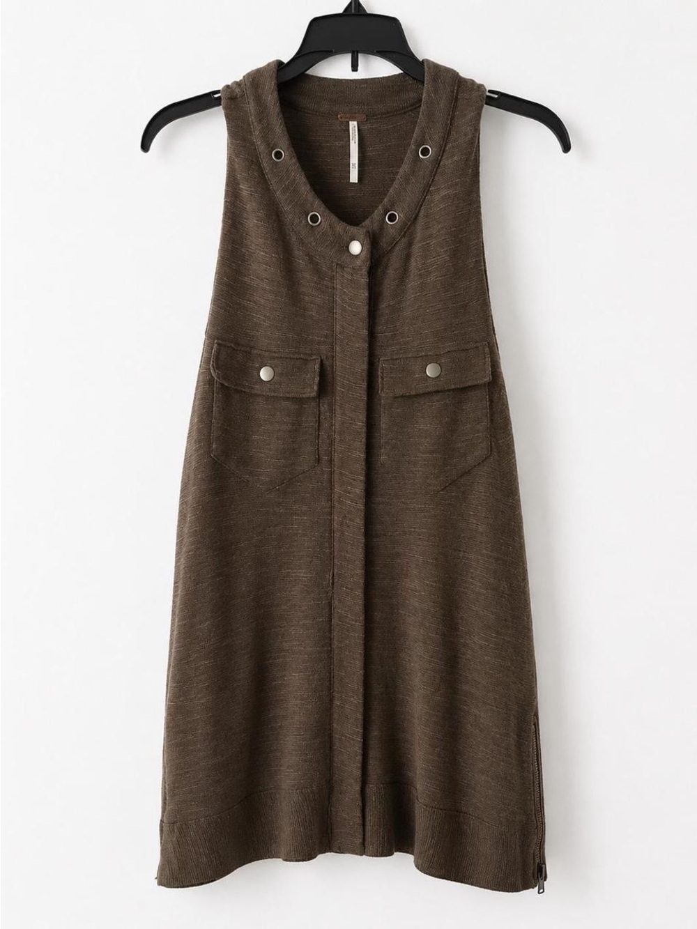 Free People Sleeveless Tunic Dress XS Brown Boho Lagenlook Pocket Knit - Picture 3 of 5